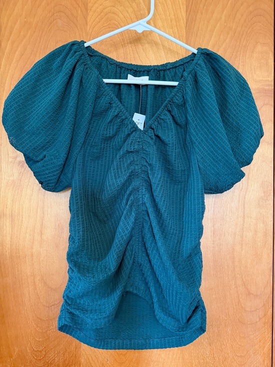 LOFT Tops - Loft Teal Puff-Sleeve Ruched Top